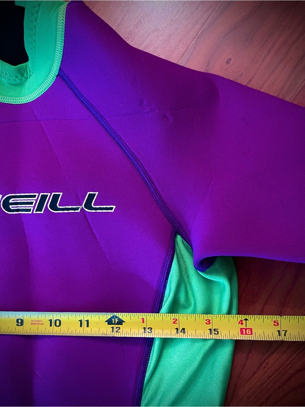 Vintage 90s O'Neill Wetsuit Shorty Springsuit Surf Neon Green Purple Women’s 6 - Picture 11 of 12